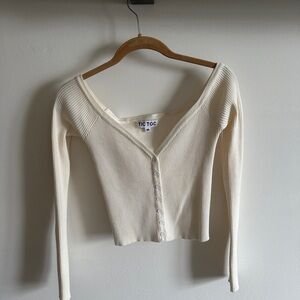 TIC TOC Cream Ribbed Button-Up Sweater